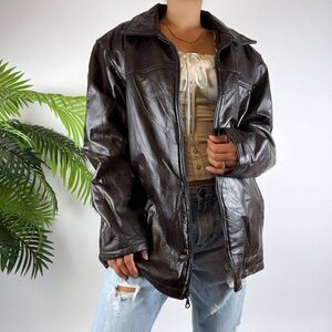 Vintage 90s Grunge Streetwear Brown Indie Biker Bomber Leather Jacket / Size: M